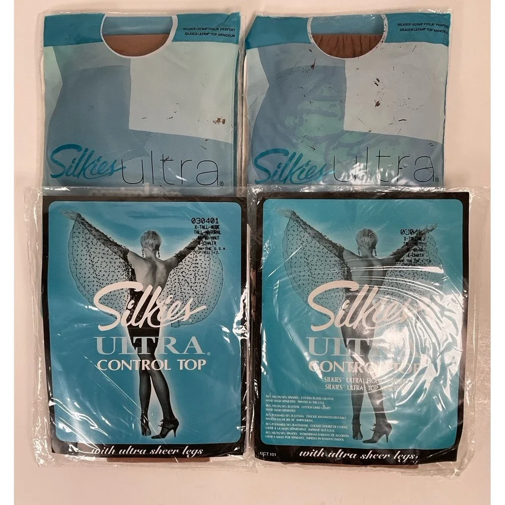 NIP Lot 4 Pairs Silkies Ultra Control Top Pantyhose - Nude - X-Tall (030401)
